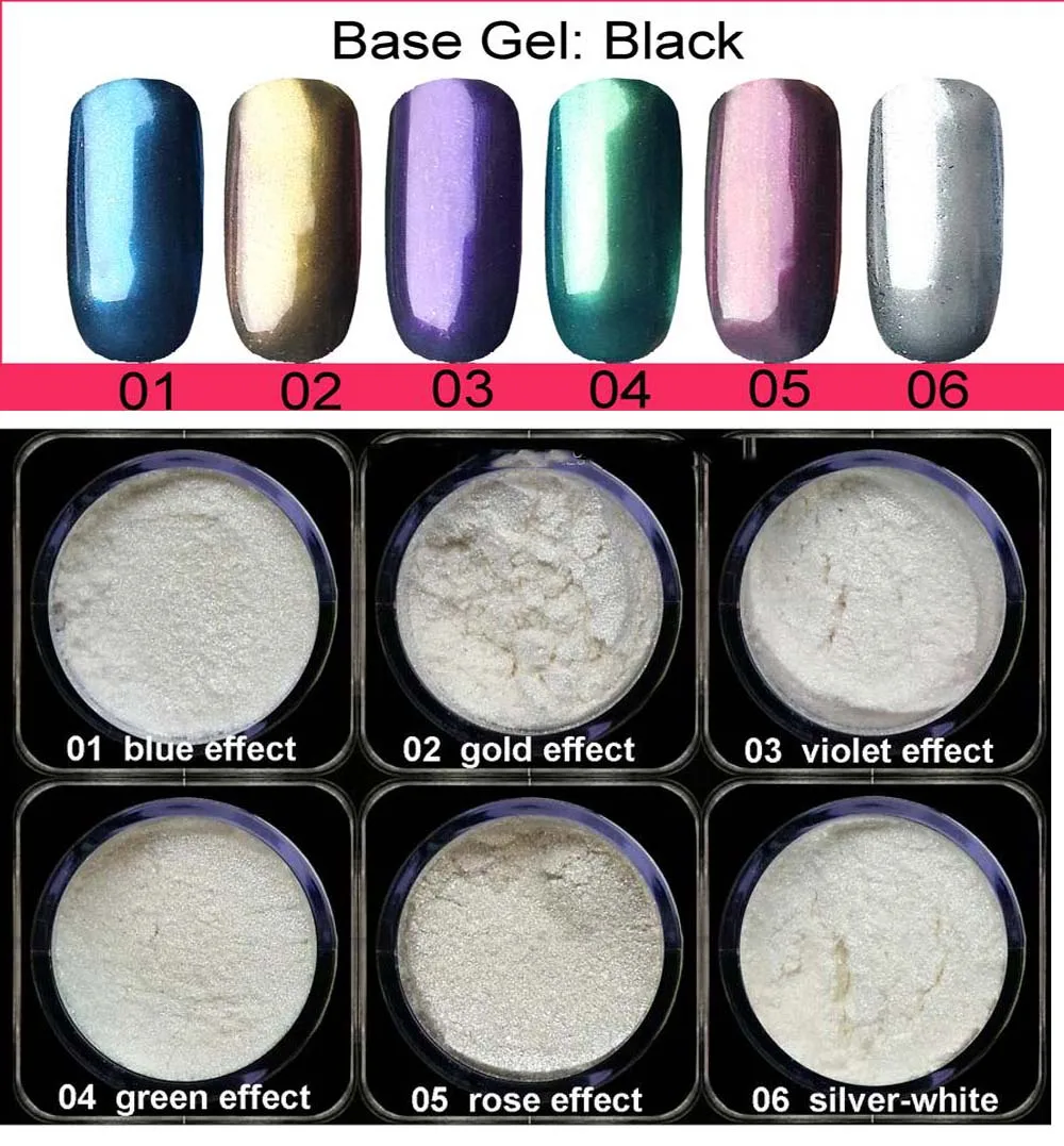 

6 COLORS MIRROR Mermaid Effect Nails Art Powder Shift Mirror Chameleon Pearlescent Pigment Magic Discolor Powder Nail Art