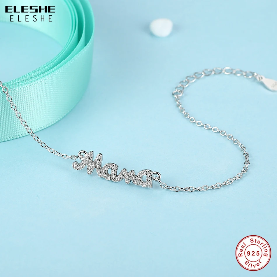ELESHE, новинка, модное ювелирное изделие, настоящее 925 пробы, серебро, кристалл, мать, мама, подвеска с надписью мама, браслеты для женщин, подарок на день матери