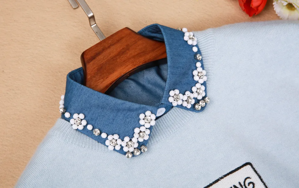 Кружевная блузка с воротником-стойкой воротник вышивкой из кристаллов и жемчуга