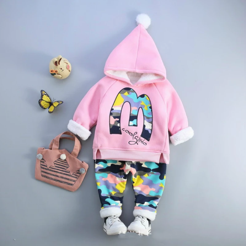 Children Boys Girls Set Winter New Fashion Kids Thickening Warm Hoodies + Pant Two-piece Casual Sport Suits Clothing | Детская одежда и