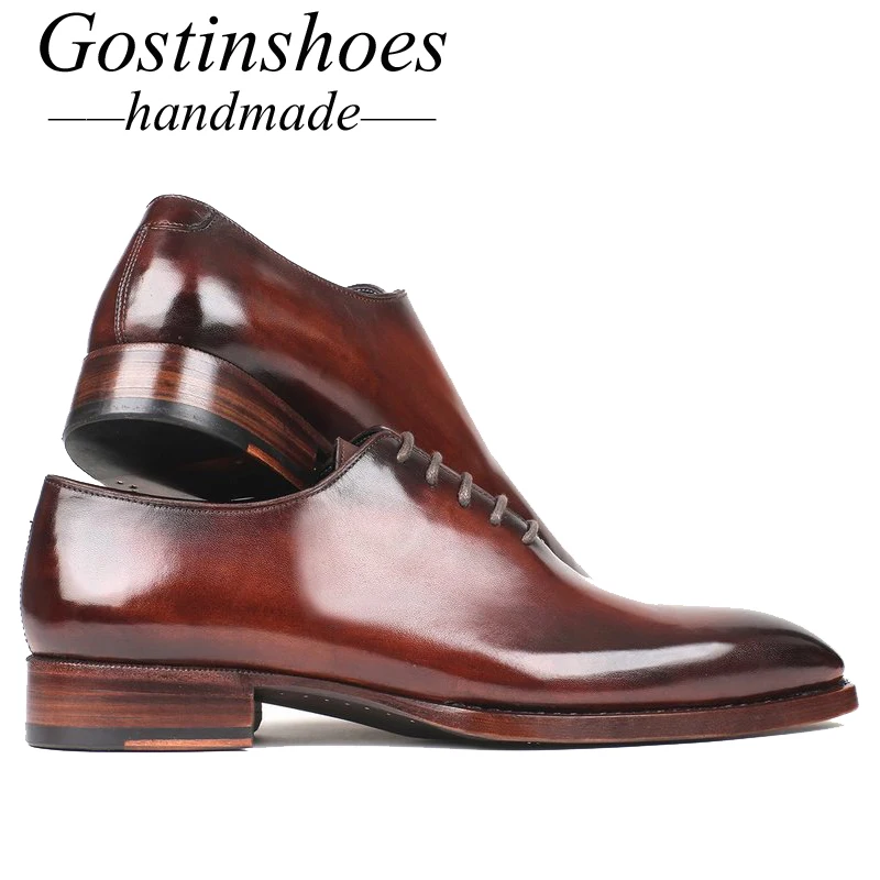 GOSTINSHOES/Мужская обувь ручной работы Goodyear; коричневые оксфорды из натуральной кожи, Раскрашенные вручную, на шнуровке; SCZ020