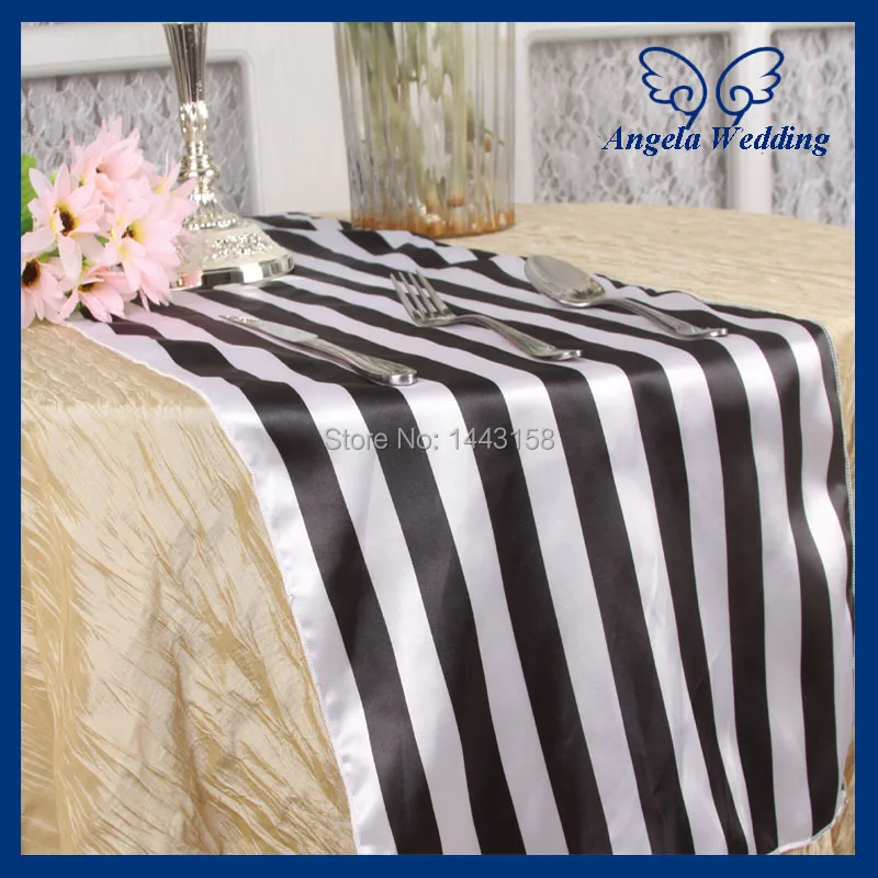 Свадебная скатерть в черно белую полоску RU010A на заказ|table runner|striped table runnerswhite runner |