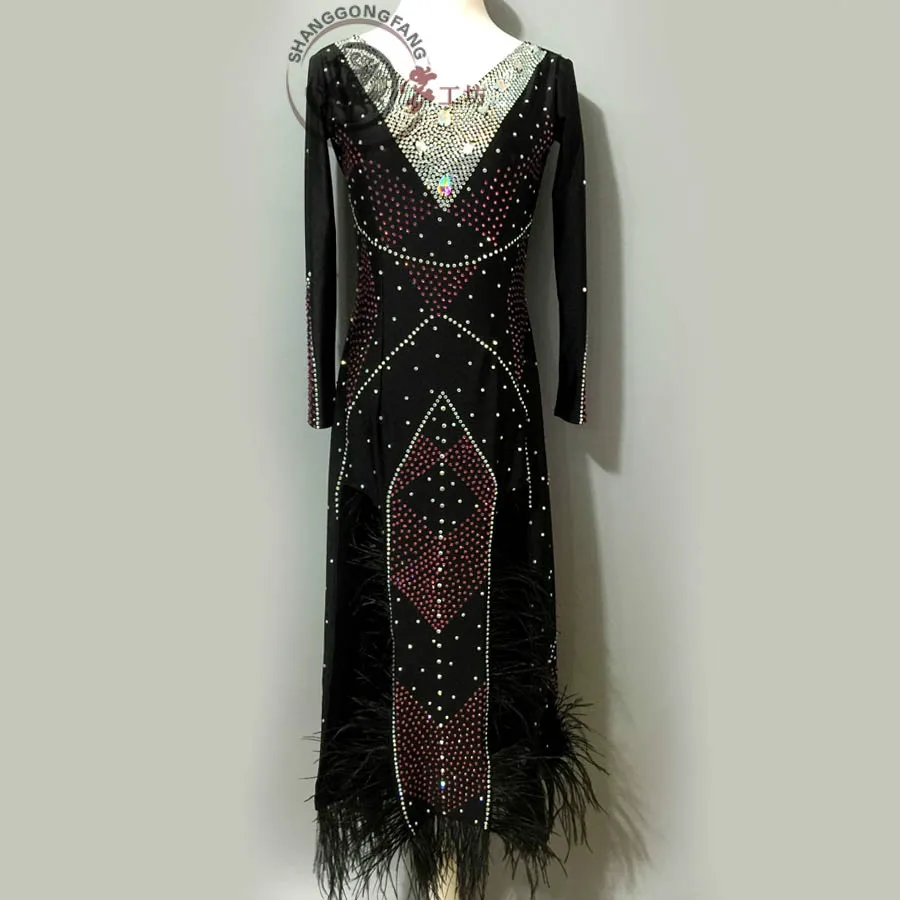 Женский костюм для латинских танцев платье с перьями A82 S-4XL | Тематическая одежда