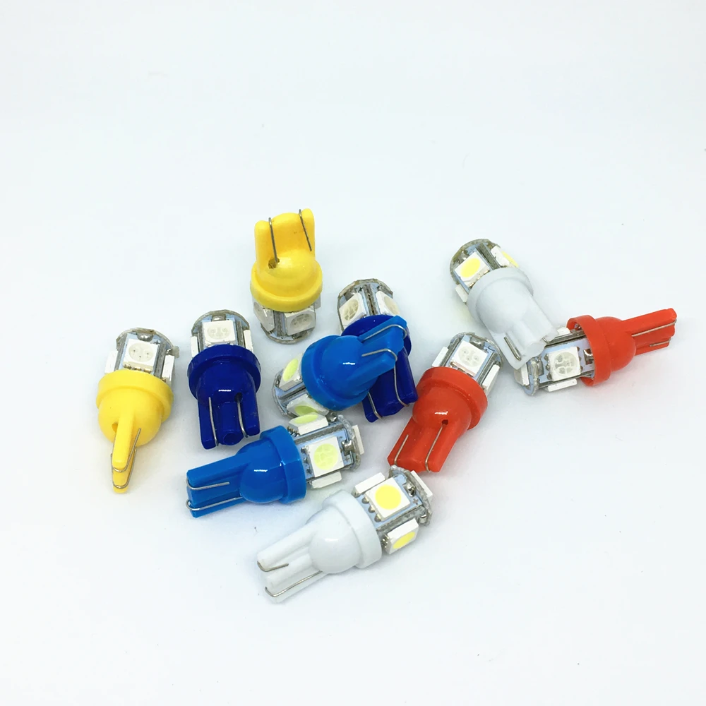 10X T10 светодиодный W5W 5050 лампочка 5 SMD белый синий красный желтый зеленый 194 168