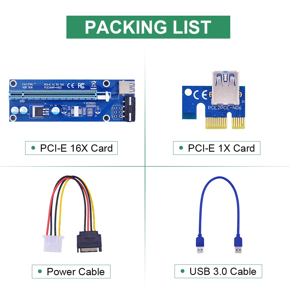 CHIPAL 10 шт. 100 см PCI E Райзер карта Express PCIE 1x до 16x адаптер USB 3 0 кабель SATA 4 контактный