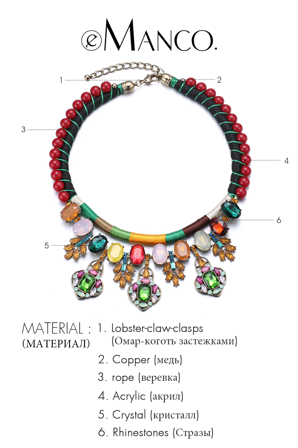 //Handmade necklace rope chain colorful crystal pendant// ethnic necklace luxury crystal inlaid bijoux femme eManco NL13562