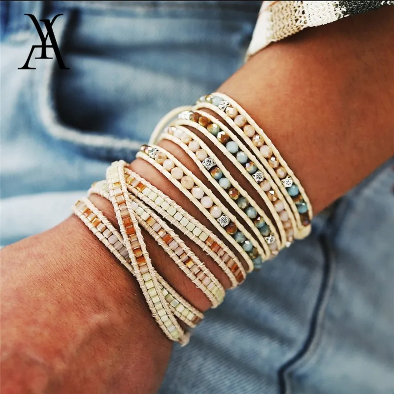 

Boho Handmade Woven Stone Beads Bracelets for Women Vintage Multi Layered Wrap Bracelet Armband Charm Bracelet Pulseras Mujer
