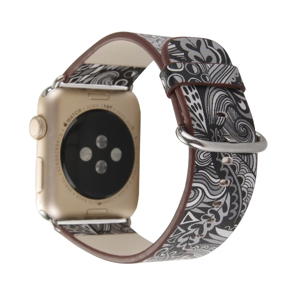 Кожаный ремешок для часов Apple Watch 44 мм 40 42 38 серии 4 3 2 1 с цветочным принтом наручные