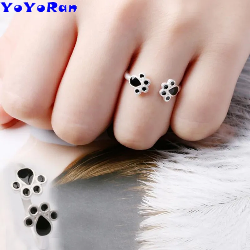 YoYoRan12pcs/lot fashion jewelry drop oil dog cat footprint clip finger ring cartoon pet footmark 30% silver metal gift | Украшения и