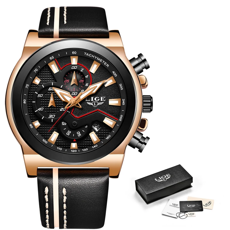 LIGE мужские часы Топ бренд класса люкс новые военные спортивные кожаные