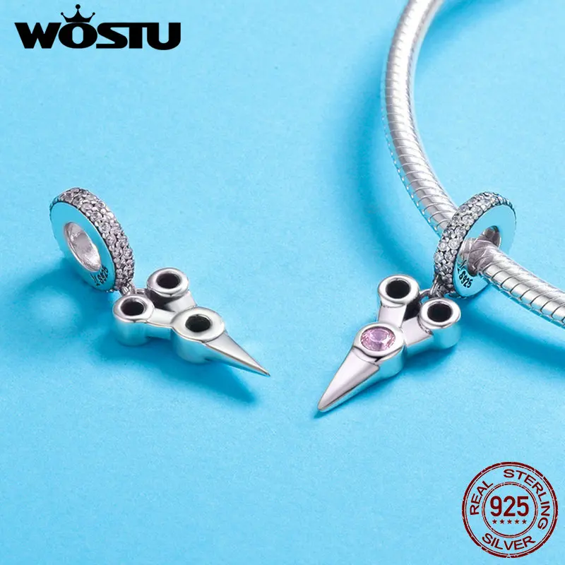 WOSTU Настоящее Стерлинговое Серебро 925 пробы Изящные ножницы Висячие шармы