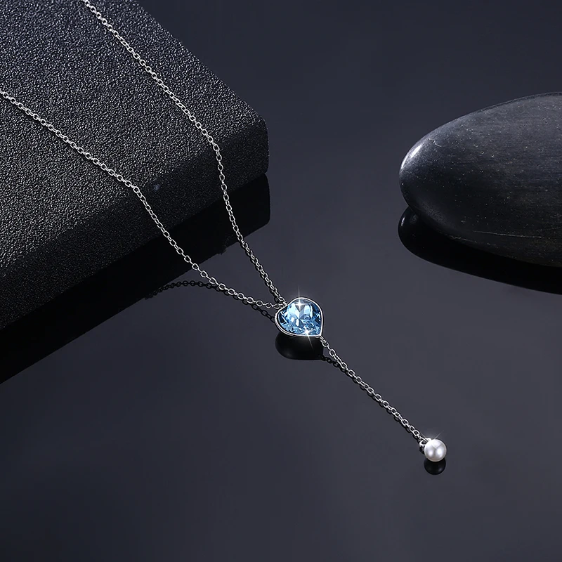 LEKANI ожерелья с кристаллами в виде сердца от SWAROVSKI длинной цепочкой и жемчугом