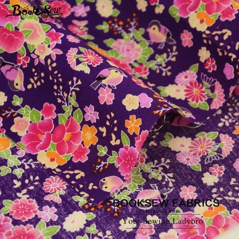 Booksew 100% хлопок поплин Ткань цветочный Рисунок Дизайн мягкие Вышивание фиолетовый