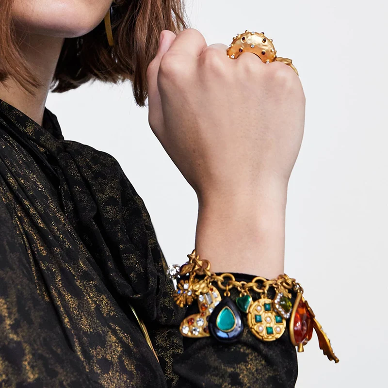 Dvacaman ZA кристальная бисерная цепочка для женщин Boho металлический Шарм-браслет и браслет аксессуары для рук вечерние ювелирные изделия для девушек