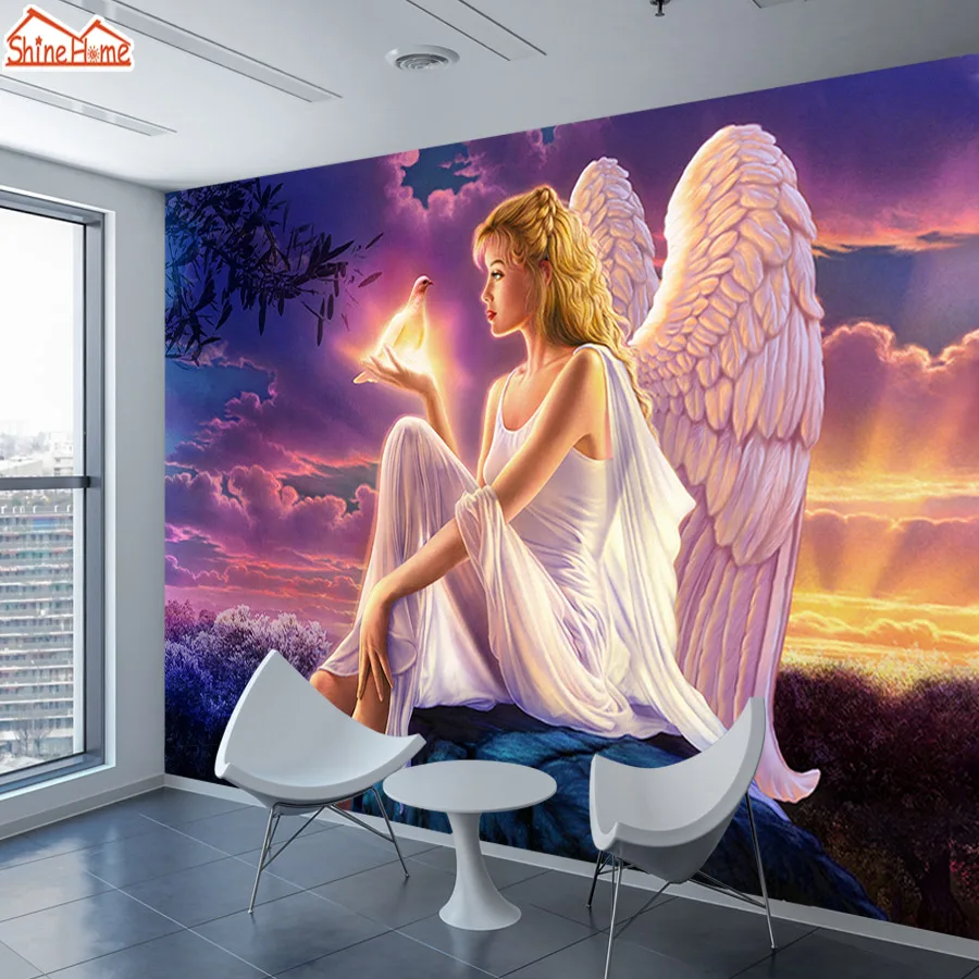 

ShineHome-Vintage Wallpapers Wall Paper for Walls 3 d Living Room Bedroom Wallpaper Angel Wings Wall Decor Cafe Bar Home Decor