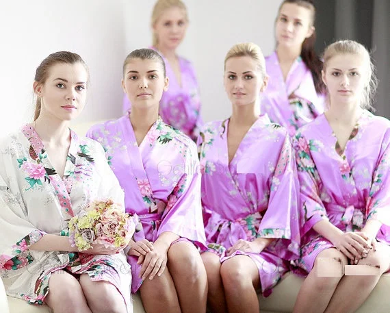 Elegant wedding Floral kiminos Bride Bridesmaid birthday satin silk pajamas robes flower girl Dressing Gowns party favors | Дом и сад