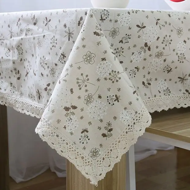 Dandelion Linen Table Cloth Country Style Flower Print Multifunctional Rectangle Cover Tablecloth with Lace Edge GQ26 | Дом и сад