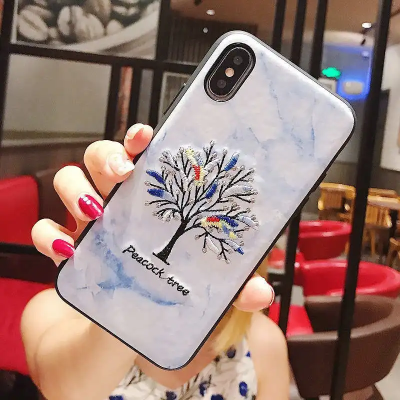 Phone Case For iPhone 6 6S 7 8 Plus Luxury Embroidery TPU Bumper XS Max XR X Retro Pattern Hard Back Cover | Мобильные телефоны и