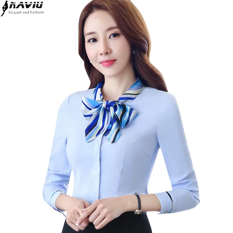 Модная деловая женская рубашка с бантом и длинным рукавом элегантная шифоновая