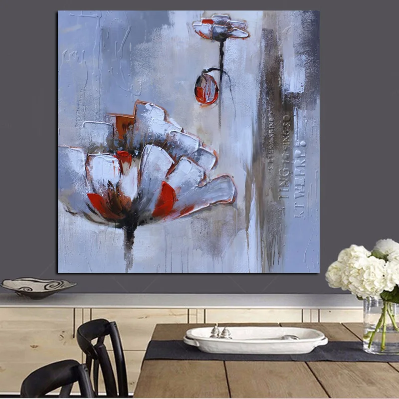 

Print Abstract White Red Flower Oil Painting on Canvas Modern Pop Giclee Art Poster Wall Picture For Living Room Cuadros Decor