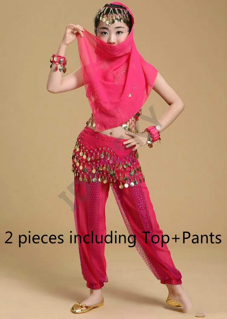 hot pink 2pcs Детский набор костюма для танца живота Восточный танец Детские платья Индийский танец живота одежда танец живота дети индийские Взрослые женщины - Цвет: hot pink 2pcs