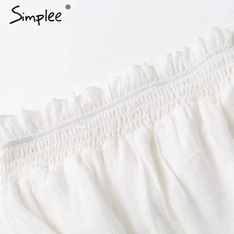 Женский льняной комбинезон Simplee с оборками летний однотонный короткий ромпер