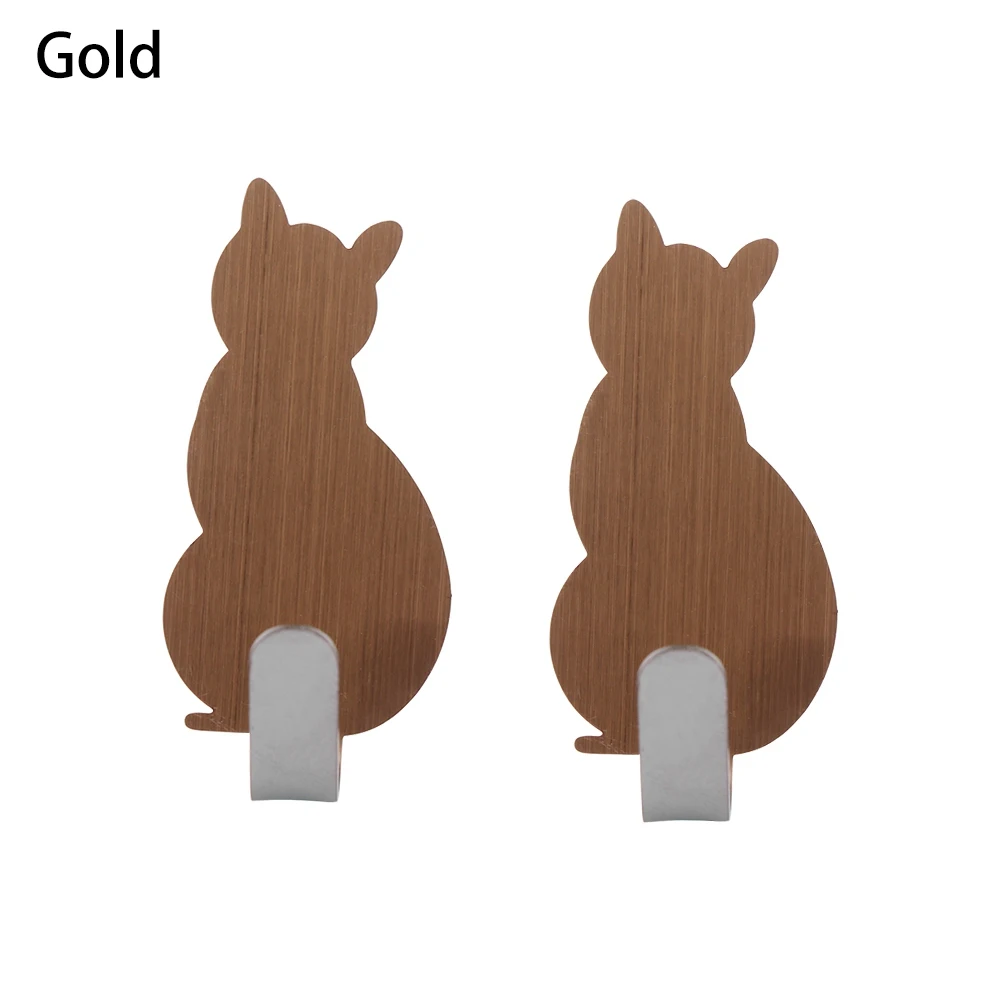 2Pcs gold Новинка, 2 шт., самоклеящаяся вешалка для кухни, ванной комнаты, кошки, крючок, супер крепкая вешалка, крючки, настенная вешалка для двери, органайзер, домашний декор - Цвет: 2Pcs gold
