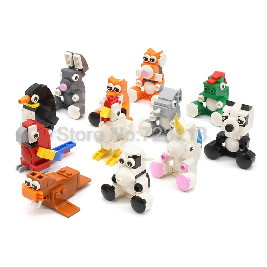 Одиночная распродажа Тигр с яйцом панда единорог курица MOC ринозео корова
