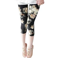 cuhakci calf length floral stripe print sexy pants black short capris women summer leggings high waist