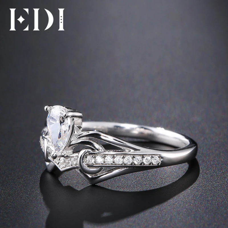 EDI Classic 0.4ct грушевидное кольцо с алмазом moissanites 14K 585 Белое золото обручальное кольцо для женщин ювелирные украшения