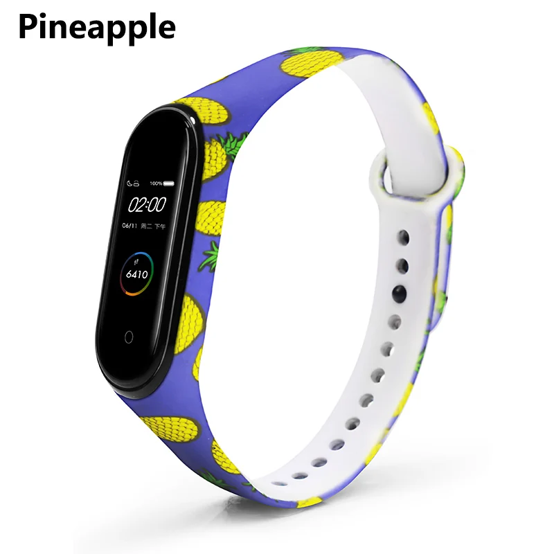 Pineapple BOORUI Универсальный Miband 3 4 ремешок pulsera inteligente ремешок для xiaomi mi3 mi4 смарт-браслеты с разнообразными цветами - Цвет: Pineapple
