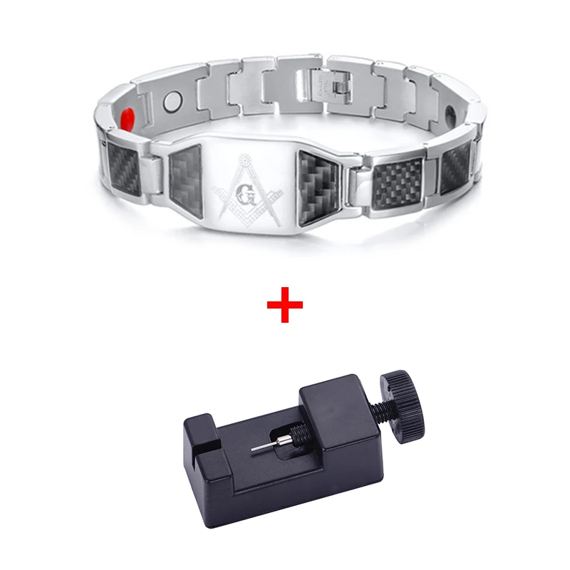 Bracelet add Tool Бесплатный Мейсон Био энергия Голограмма браслеты для мужчин магниты магнитные Здоровые Браслеты Мужские наручники Роскошные масонские ювелирные изделия 21,5 см - Окраска металла: Bracelet add Tool
