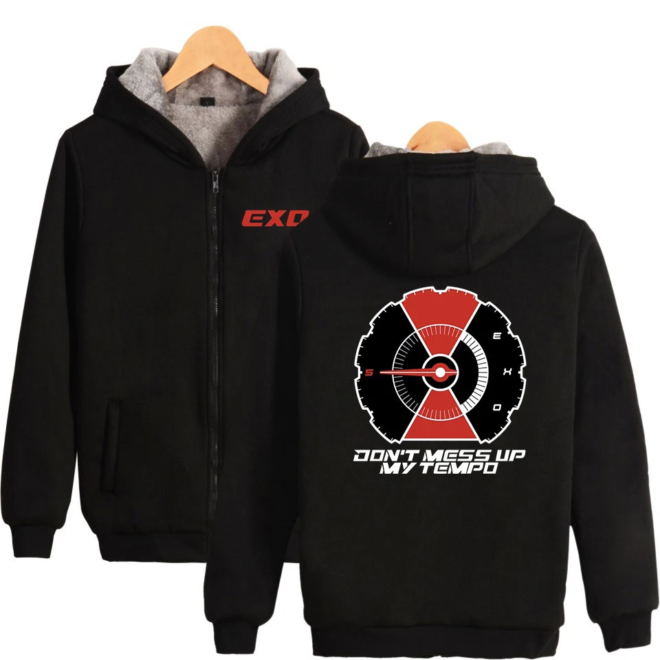EXO Simple Print Zipper Hoodies Parkas Keep Warm Casual Women/Men Fashion 2018 New Arrival Winter | Мужская одежда