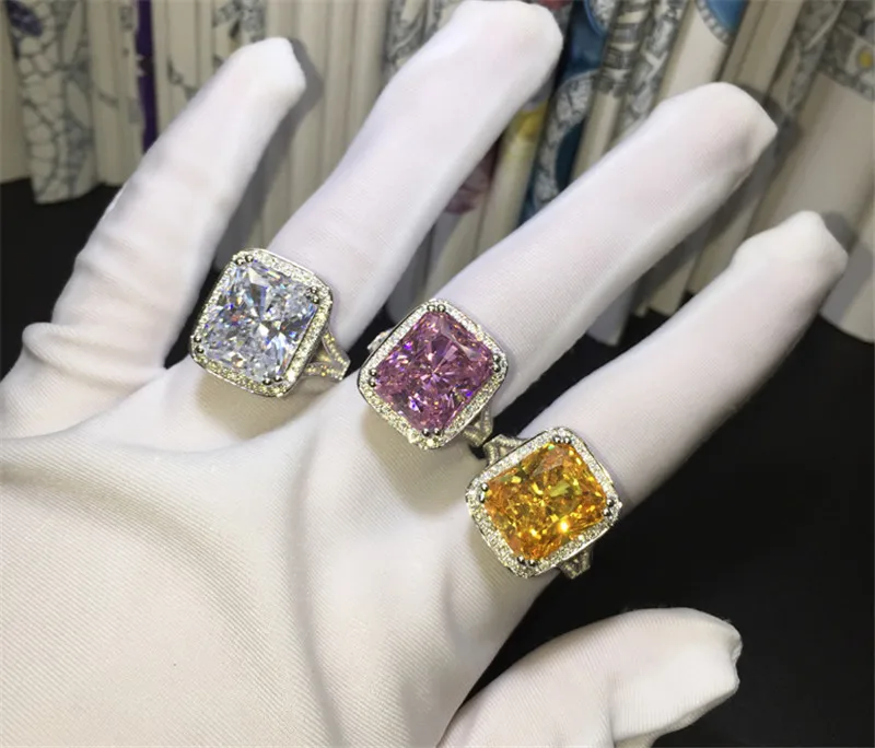 Роскошные кольца для женщин серебряного цвета с подушками 8ct AAAAA cz женские обручальные кольца Свадебные обручальные украшения