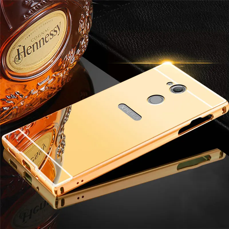 Golden Чехол для sony Xperia XA2 Ultra 6,0 ''H4213 H4233, зеркальный бампер с алюминиевой металлической рамкой+ Жесткий Чехол для задней панели из поликарбоната, чехол для телефона s - Цвет: Golden