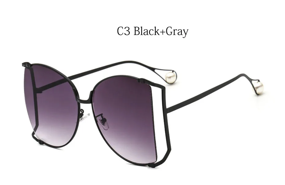 C3 Black Gray Новые брендовые дизайнерские очки с полуоправой, женские квадратные жемчужные солнцезащитные очки для женщин, модные негабаритные прозрачные розовые очки для девушек - Цвет линз: C3 Black Gray