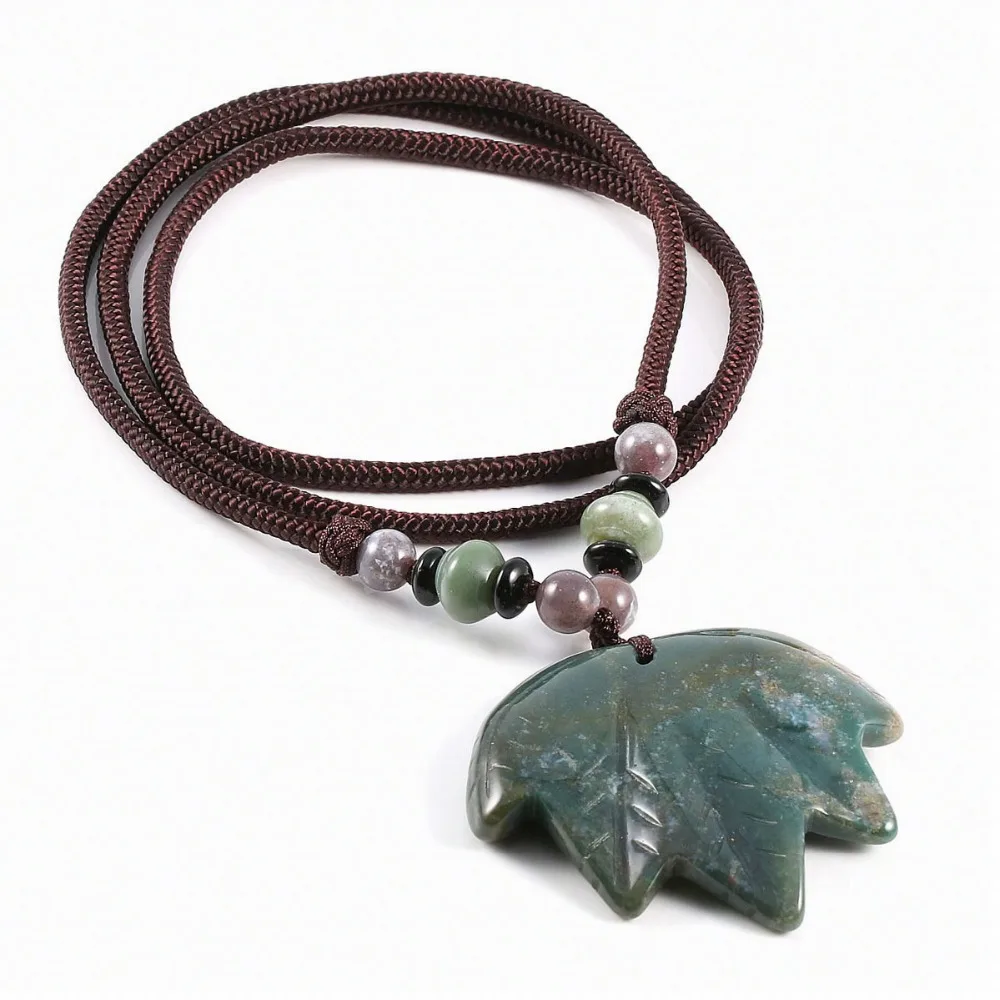

New Design Pendant Necklaces Bohemian Jewelry Natural Stone Maple Leaf Rose Quartzs Matching Stone Pendant Necklaces for Women