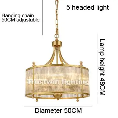 5 headed light Современный американский Хрустальный медный канделябр светильник для столовой гостиной спальни латунный светодиодный подвесной светильник - Цвет абажура: 5 headed light