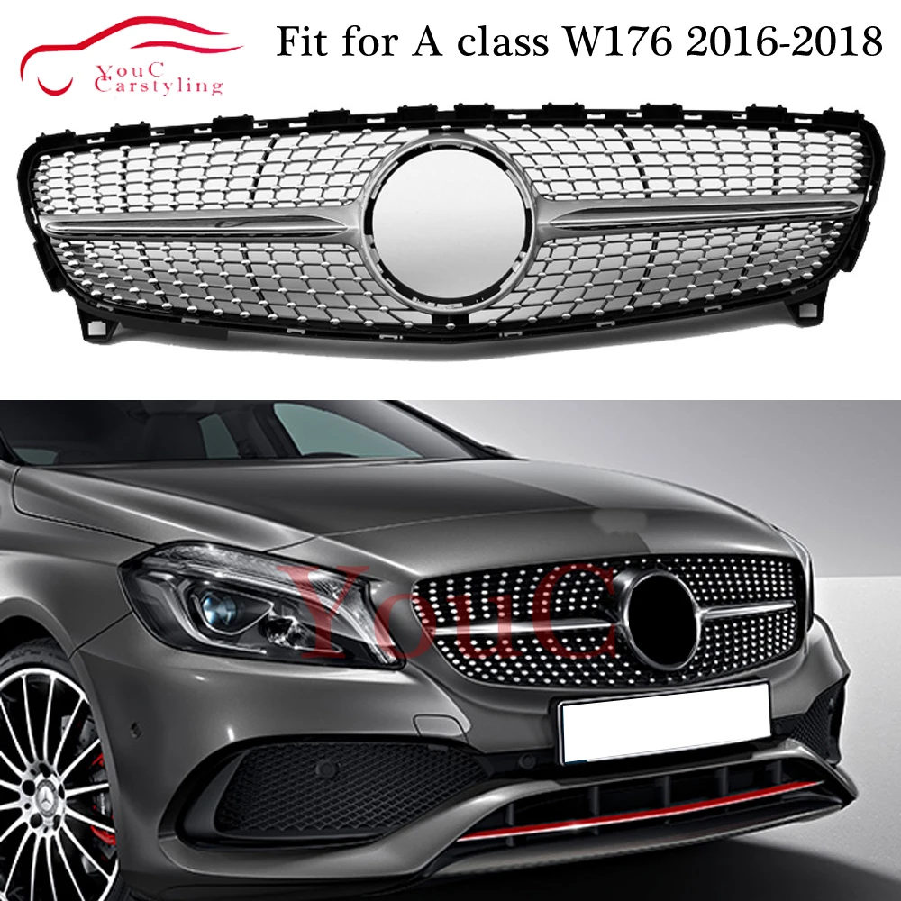 

W176 Diamond Grille Front Hood Grills Mesh For Mercedes A Class W176 Facelift A180 A200 A250 A45 AMG Grill 2016 - 2018