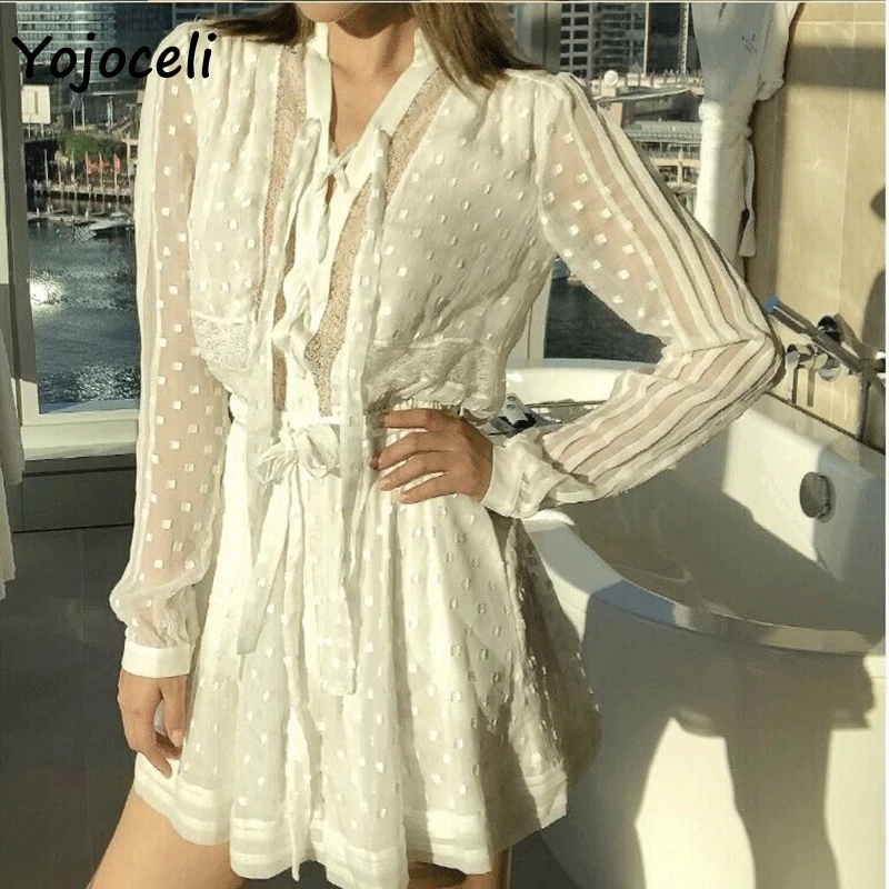 Yojoceli женский жаккардовый в горошек шифоновый комбинезон кружевной лоскутный с
