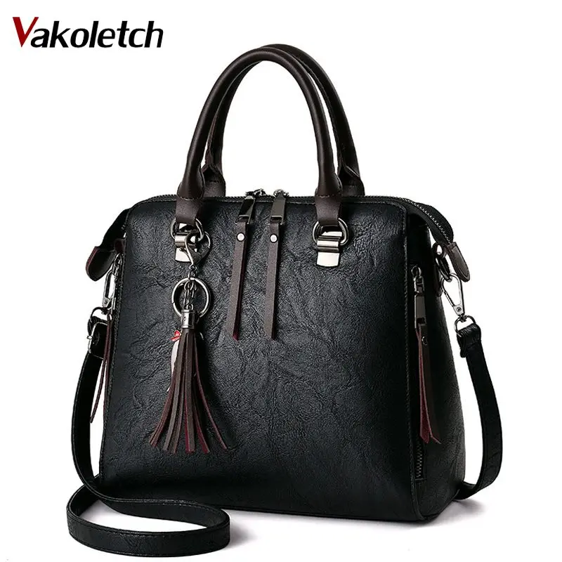

Soft pu leather Women Shoulder Bag Female Tassel Pendant Women Handbag Double zipper Large Women Messenger Bags Sac KL209