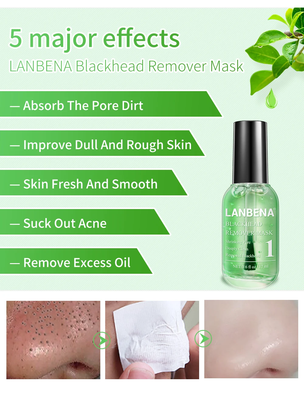 LANBENA beauty уход за кожей, маска для удаления черных точек, сыворотка для глубокой очистки, сужающая поры, очищающая от акне, эссенция, гладкая, 100 шт