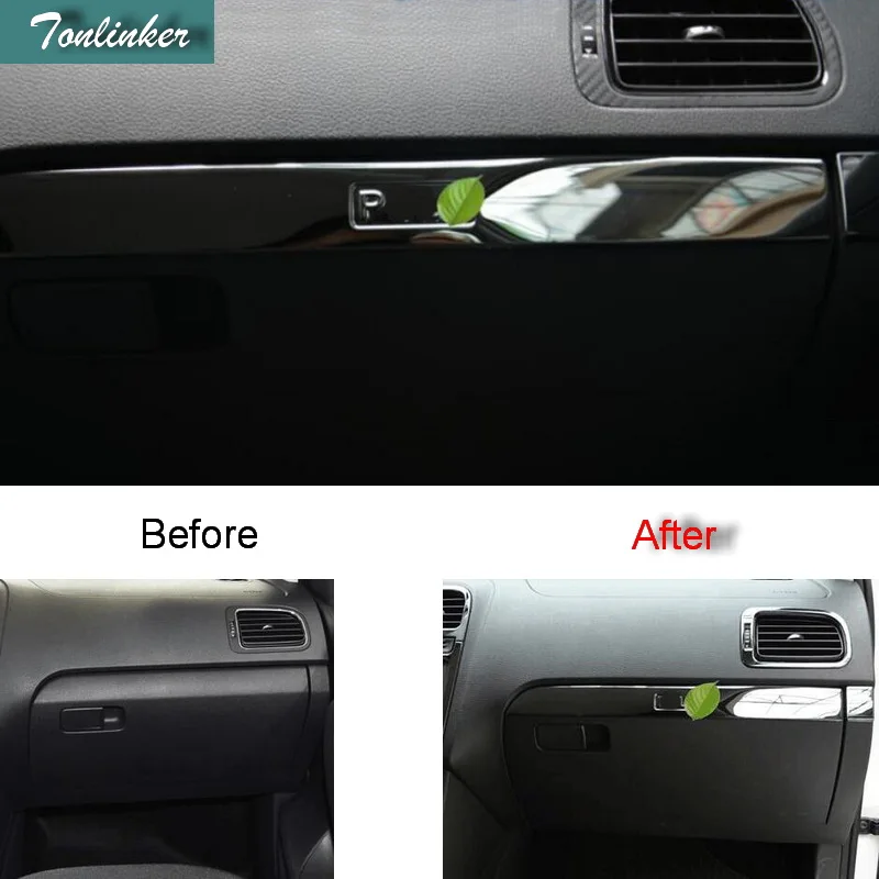 

Tonlinker Interior Gloves box above Cover stickers For Volkswagen POLO 2011-16 Car styling 2 PCS Stainless Steel cover stickers