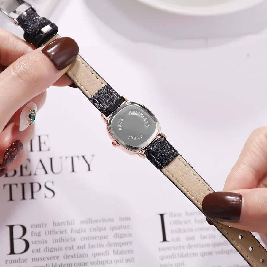 2018 модные повседневные женские часы с черным кожаным ремешком квадратные
