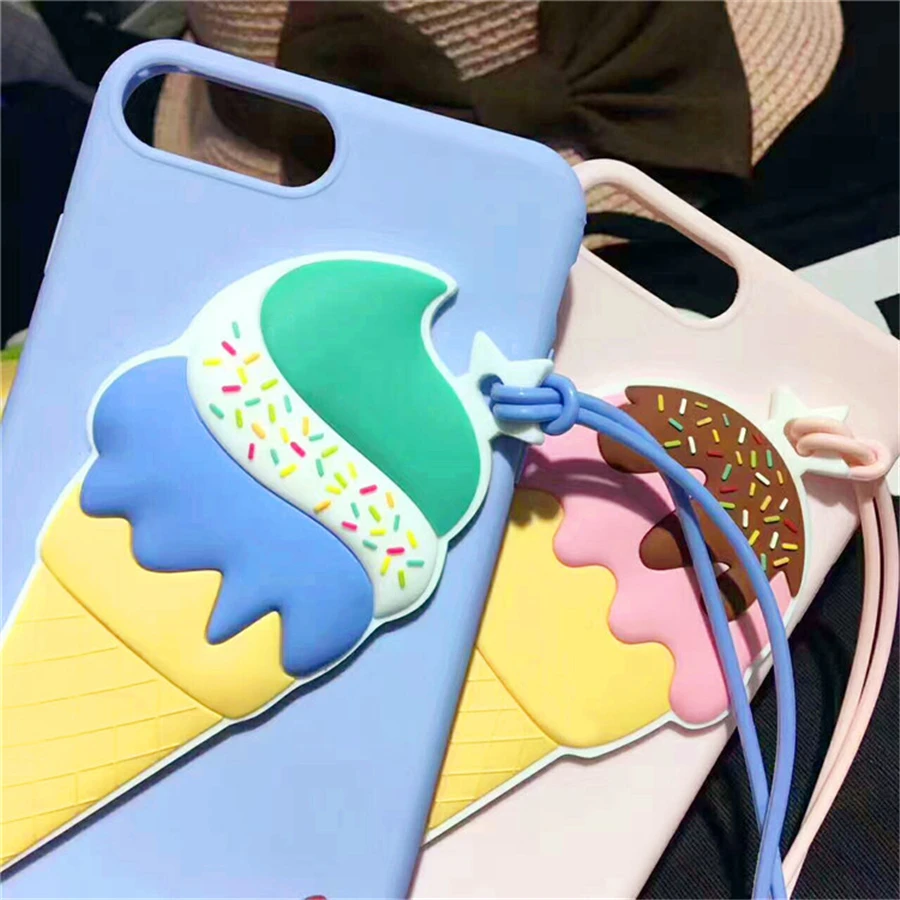 3D мультфильм милый мороженое телефона Чехлы для iPhone 6 S плюс шнур Мягкие