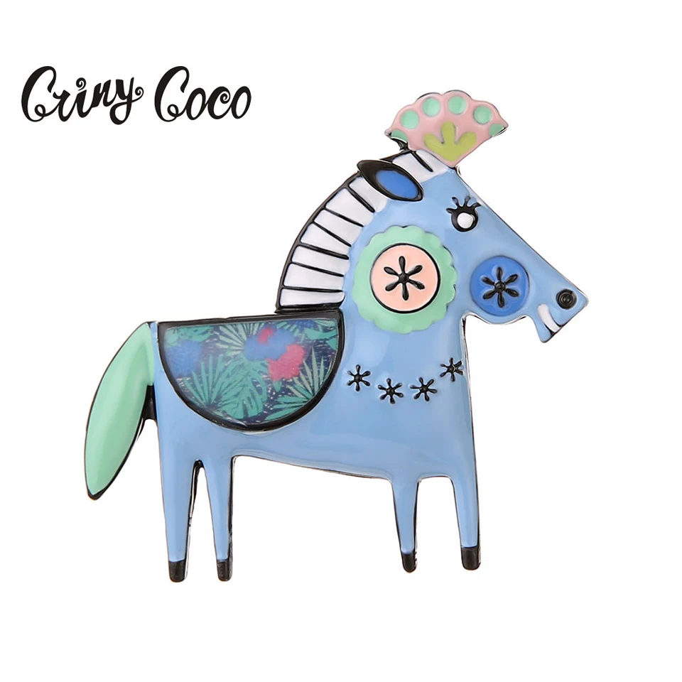 Брошь с милыми животными лошадь женская синяя эмалированная заколка Kpop