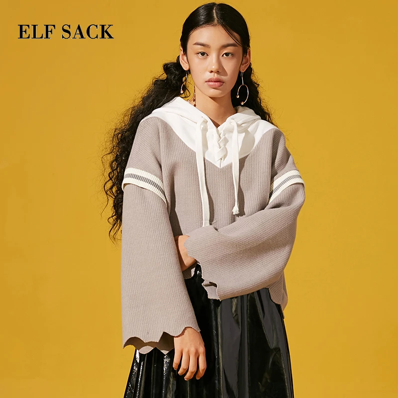 Женский свитер с капюшоном ELFSACK красный хлопковый Повседневный и длинным рукавом