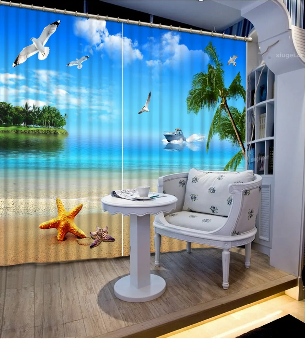 3D занавеска для пляжа морская звезда бутылка лодка пейзаж цифровая фотопечать