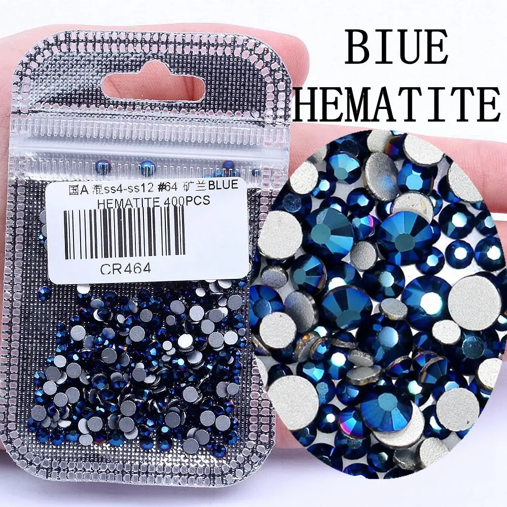 64 BLUE HEMATITE Стразы для нейл-арта, 60 цветов, 400 шт, микс из SS4-SS12, стеклянные стразы с плоской задней стороной, Стразы для ногтей, 3D украшения - Цвет: 64 BLUE HEMATITE