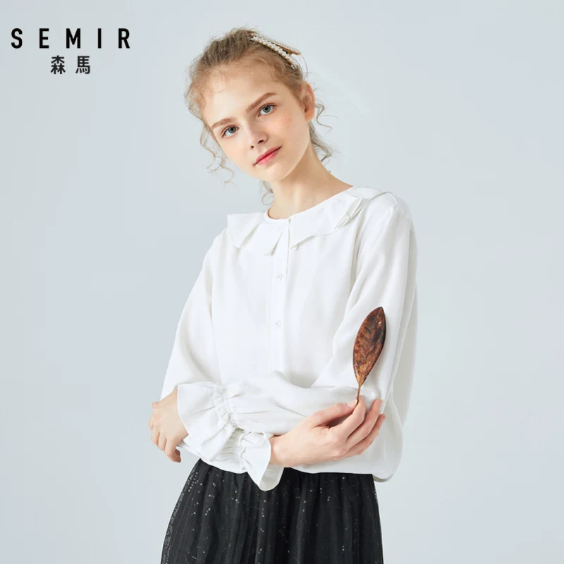Женская шифоновая рубашка SEMIR с длинным рукавом и воротником в виде листьев